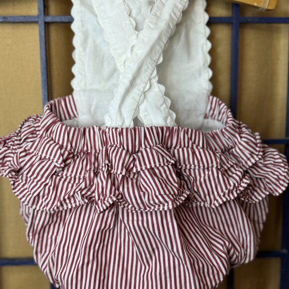 Edgehill Collection Red Stripe Ruffle Bubble Romper NB - Picture 5 of 9